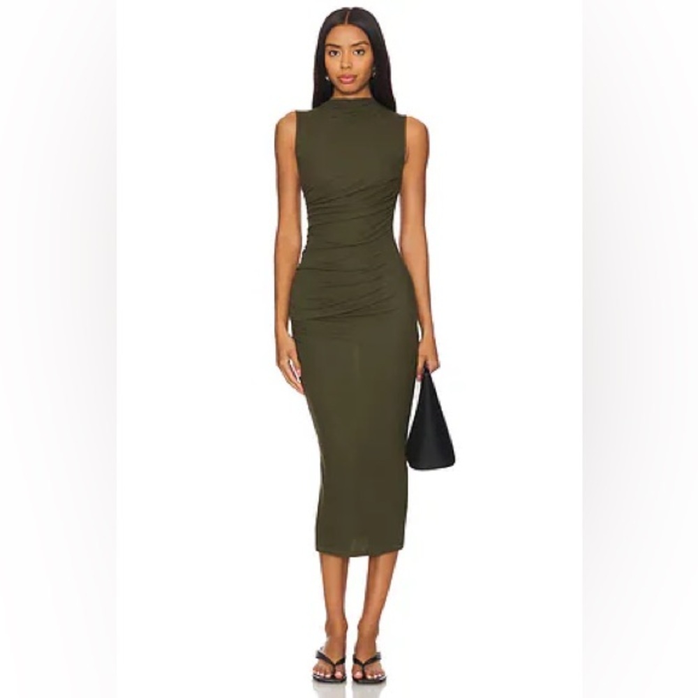 House of Harlow | Olive Green‎ Ribbed Turtleneck Midi Dress Small Classic Cotton